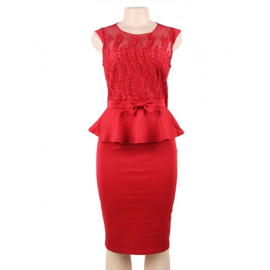 Red Sexy Luxury Rhinestone Embellished Lace Bodycon Dress