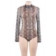 Snake Long Sleeve Turtleneck Mesh Bodysuit For Women