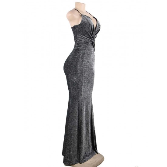 Black Elegant Halter sparkly Slim Evening Dress