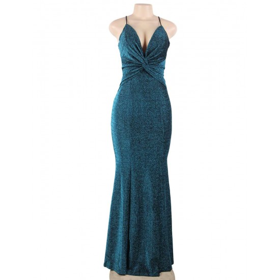 Blue Elegant Halter sparkly Slim Evening Dress