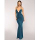 Blue Elegant Halter sparkly Slim Evening Dress