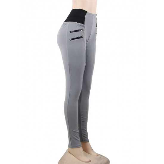 Elastic Thin Leg Zipper Design Leggings Solid Mid-calf Leggings Pants