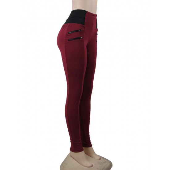 Elastic Thin Leg Zipper Design Leggings Solid Mid-calf Leggings Pants