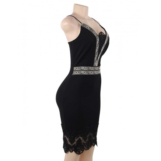 Sexy Women Black Embroidered Fashion Dress