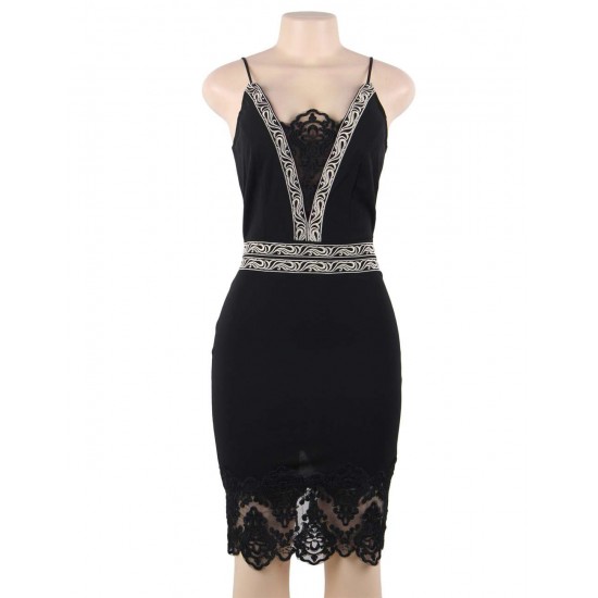 Sexy Women Black Embroidered Fashion Dress