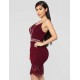 Sexy Women Dark Red Embroidered Fashion Dress