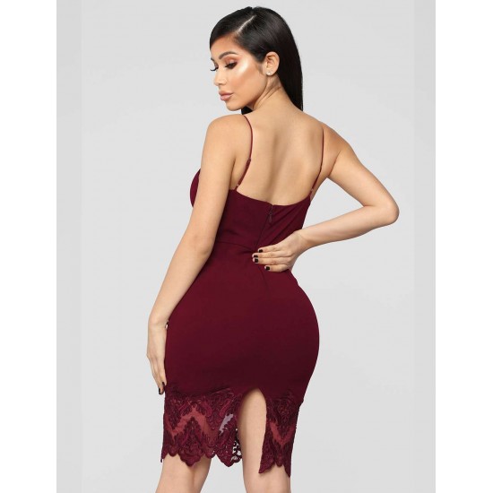 Sexy Women Dark Red Embroidered Fashion Dress