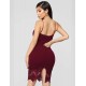 Sexy Women Dark Red Embroidered Fashion Dress