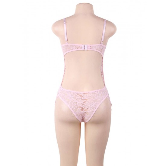 Pink Lace Eyelash Sexy Teddy