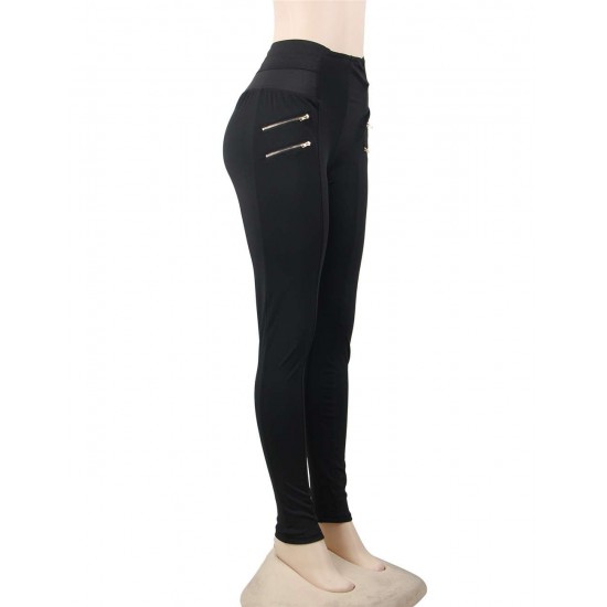 Elastic Thin Leg Zipper Design Leggings Solid Mid-calf Leggings Pants