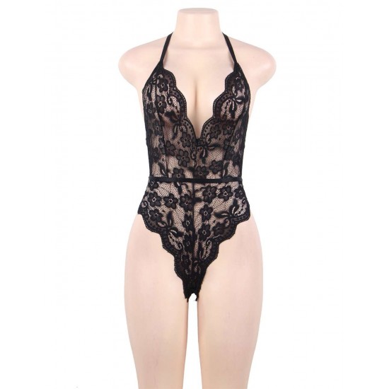 Black High Quality Lace Sexy Hollow-out Conjoined Underwear 