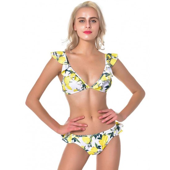 Free Floral Print Sexy Ruffled Summer Women's Bikini Set