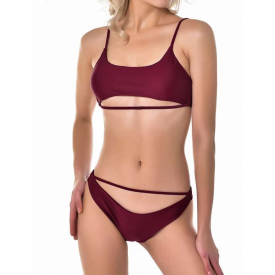 Dark Red High Quality Solid Color Sexy Summer Women's Bikini Set