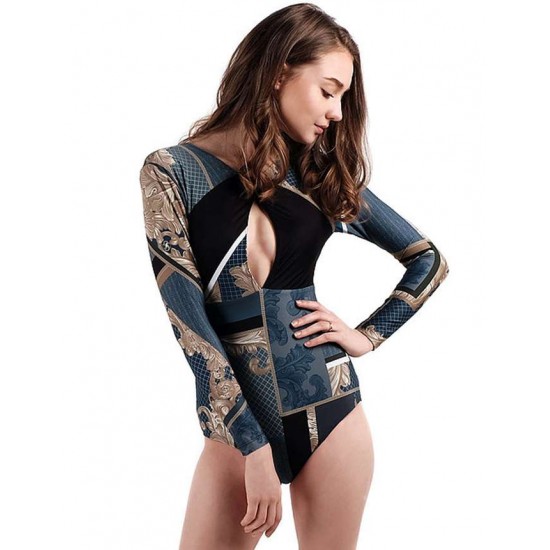 Long Sleeve Surf Swimsuit Cut Out Sexy Summer Women's One Piece Swimwear