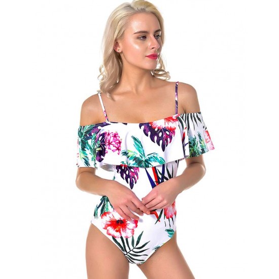 Free Floral Print Sexy Ruffled Summer Women's One-piece Swimsuit