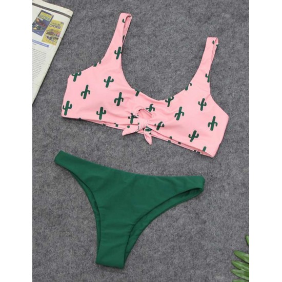 Cute Cactus Printing Sexy Summer Women's Bikini Set