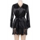 Black Silk Satin Lace Sexy Women Kimono Home Pajamas