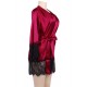 Plus Size Wine Red Silk Satin Lace Sexy Women Kimono Home Pajamas