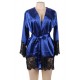 Plus Size Blue Silk Satin Lace Sexy Women Kimono Home Pajamas