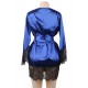 Plus Size Blue Silk Satin Lace Sexy Women Kimono Home Pajamas