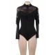 Black Lace Fringe Decoration Long Sleeve Teddy