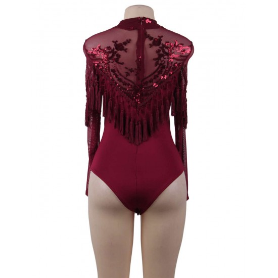 Red Lace Fringe Decoration Long Sleeve Teddy