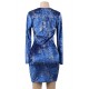 Blue Velvet Glitter Long Sleeve Fashion Dress