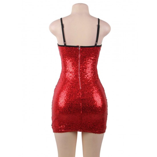 Sexy Red Sequined Lace Stitching Bodycon Dress