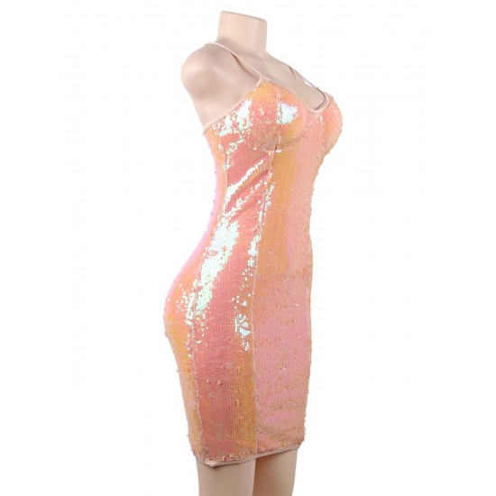 Sexy Pink Sequin Bodycon Dress