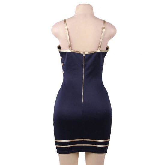 Golden Line Decoration Sexy Dark Blue Bodycon Dress