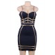 Golden Line Decoration Sexy Dark Blue Bodycon Dress