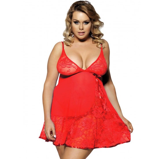 Plus Size Soft Lace Babydoll with G-string