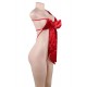 Plus Size Club Bar Red Silk Bowknot Element Adult Sexy Lingerie 