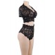 Plus Size Naughty Sexy Girls High Waist Black Full Lace Bra Panty Underwear