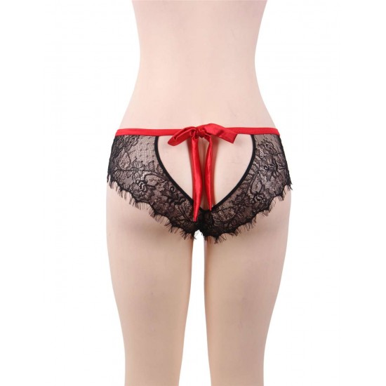 Sexy Black Lace Red Silk Strappy Panty