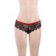 Plus Size Sexy Black Lace Red Silk Strappy Panty