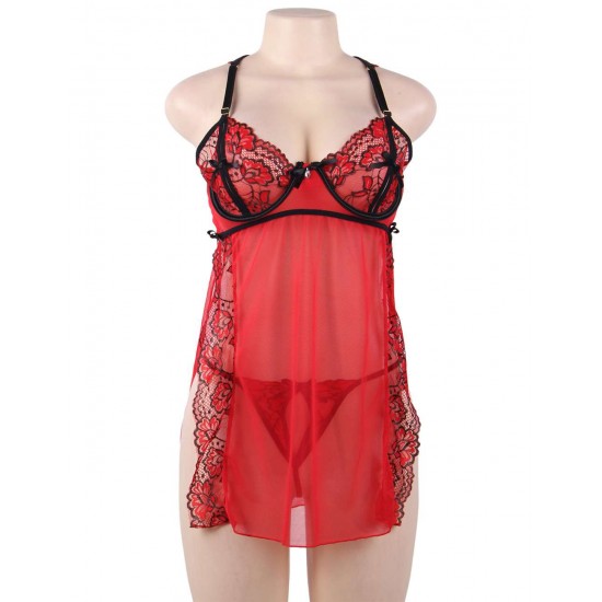 Plus Size Elegant Red Lace Sexy Babydoll