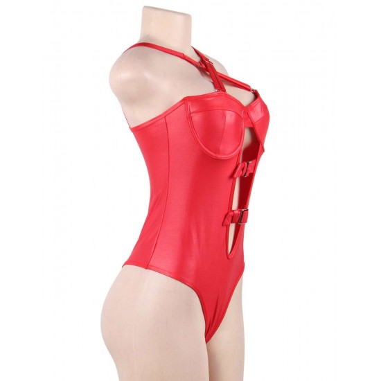 Plus Size Red Leather Women Sexy Teddy 