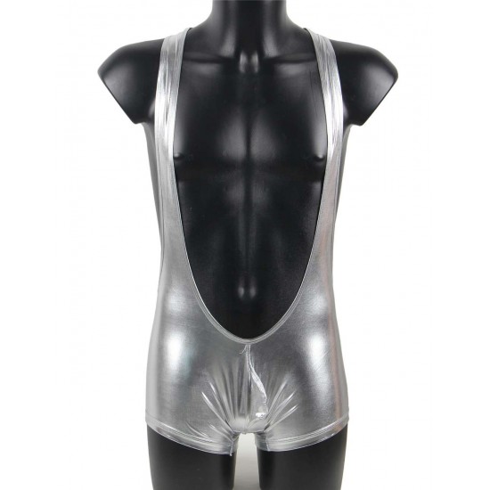 Erotic Leather Wrestling Sexy Bodysuit Mens Latex Underwear 