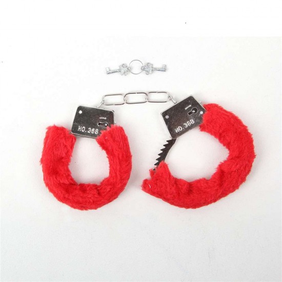 Red Adult Soft Steel Fuzzy Furry Cuffs Working Metal Handcuffs