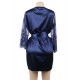 Plus Size Blue Silk Satin Lace Sexy Women Kimono Home Pajamas