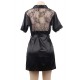 Plus Size Black Silk Satin Lace Backless Sexy Women Kimono Home Pajamas