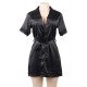 Plus Size Black Silk Satin Lace Backless Sexy Women Kimono Home Pajamas