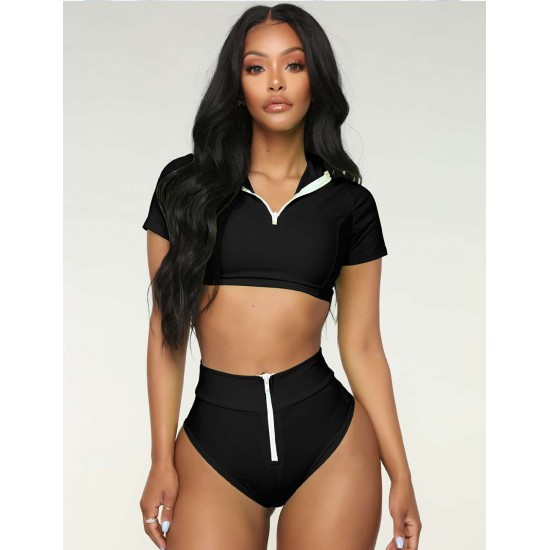 Fashion High Waist Zipper Brazilian Bikini Swimwear for Women