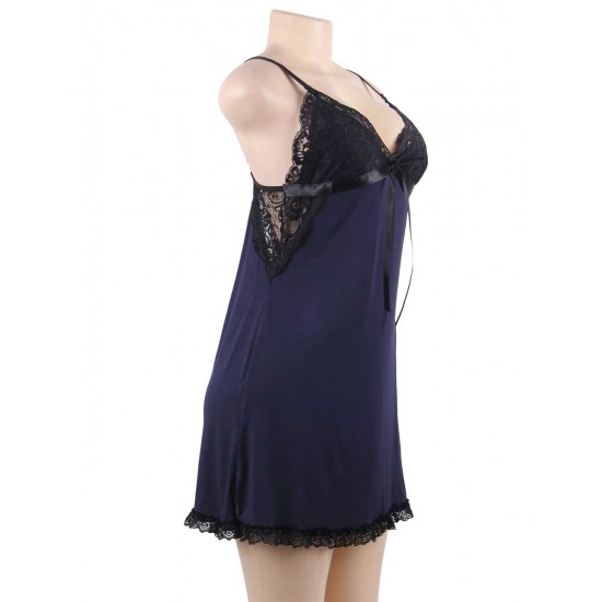 Plus Size Dark Blue Sexy Fashion Cotton High Quality Women Pajama Sets