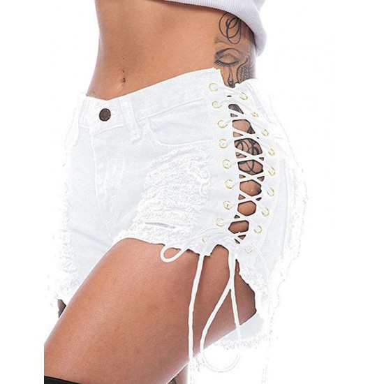 Broken Holes Lace Up Shorts Sexy Summer Jeans Shorts