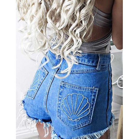 Good Quality High Waist Solid Color Push Up Shell Jeans Shorts 