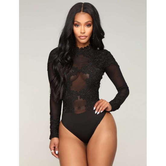 Fashion Erogenous Lace Applique Bodysuit For Women