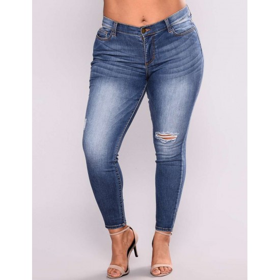 2XL-7XL Plus size  High Quality Big Hip Sexy Girls Chic Shredded Jeans