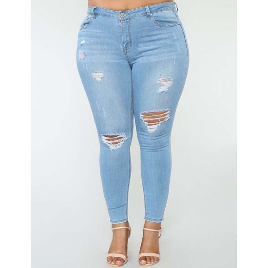 2XL-7XL Plus size  High Quality Big Hip Sexy Girls Chic Shredded Jeans